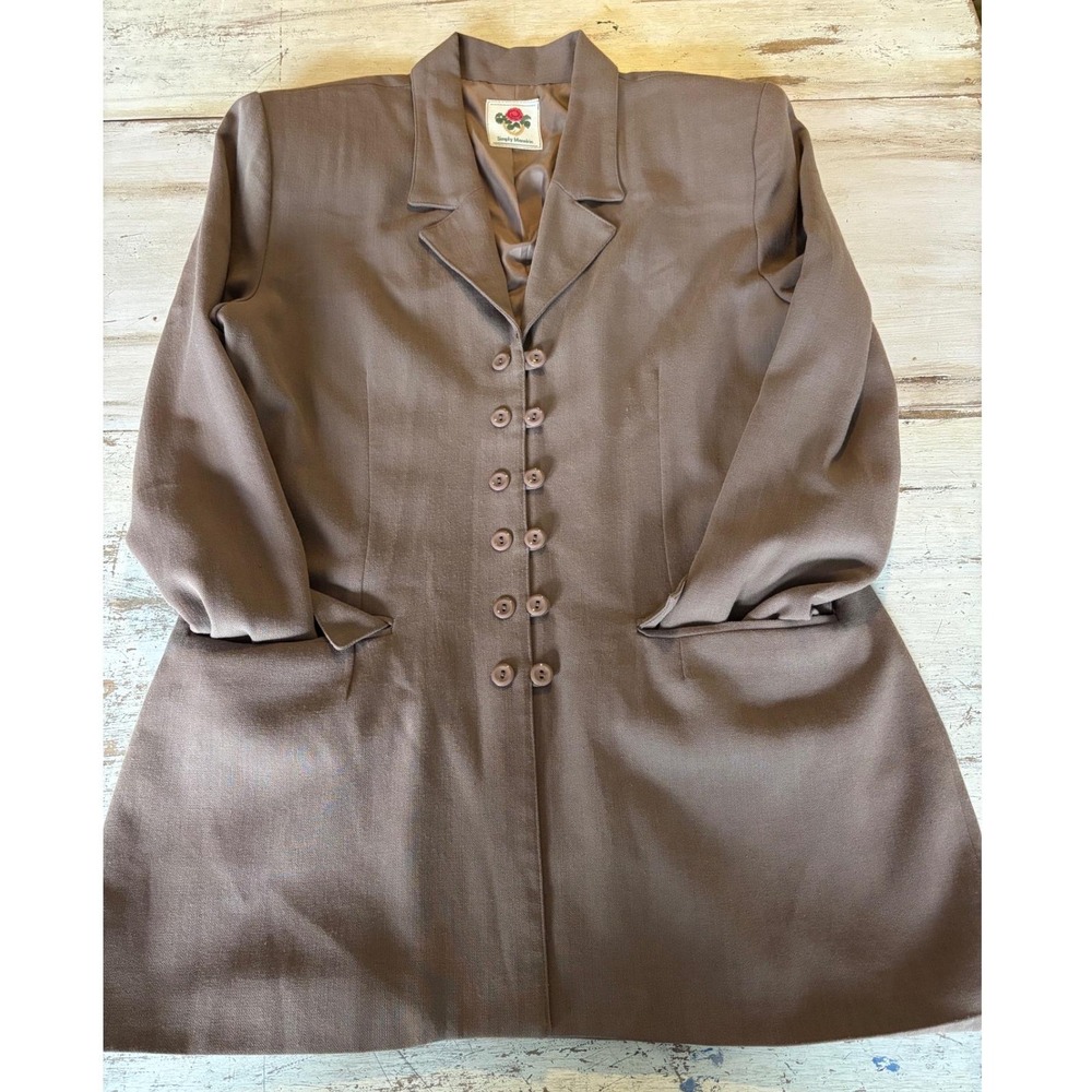 SIMPLY MANAKIN blazer women size M brown vintage longline double breasted jacket
